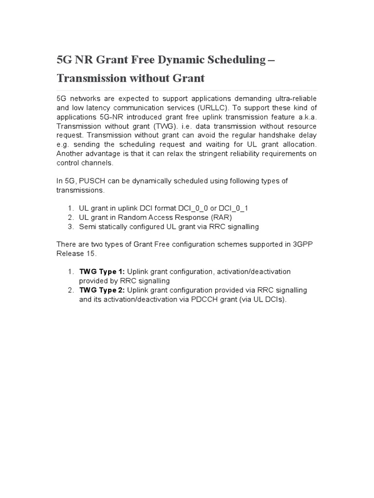 5G UL Grant Free Dynamic Scheduling | PDF | Data Transmission ...