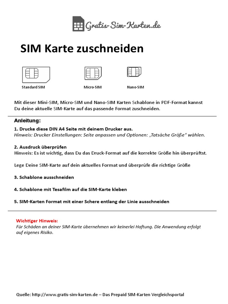 Sim Karte Zuschneiden Schablone | PDF