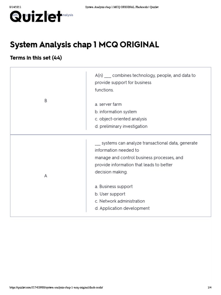 System Analysis Chap 1 MCQ | PDF | System | Databases