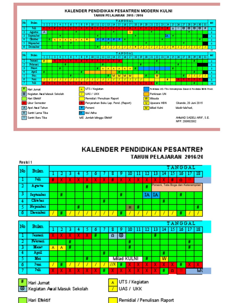 Kalender Pendidikan Pesantren Modern Kulni Tapel 20162017 | PDF