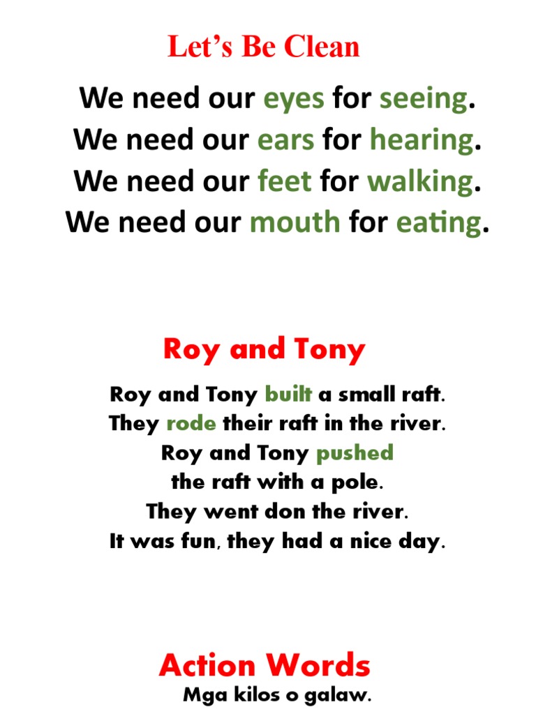 Importance of Cleanliness and Action Words | PDF | Language Arts ...
