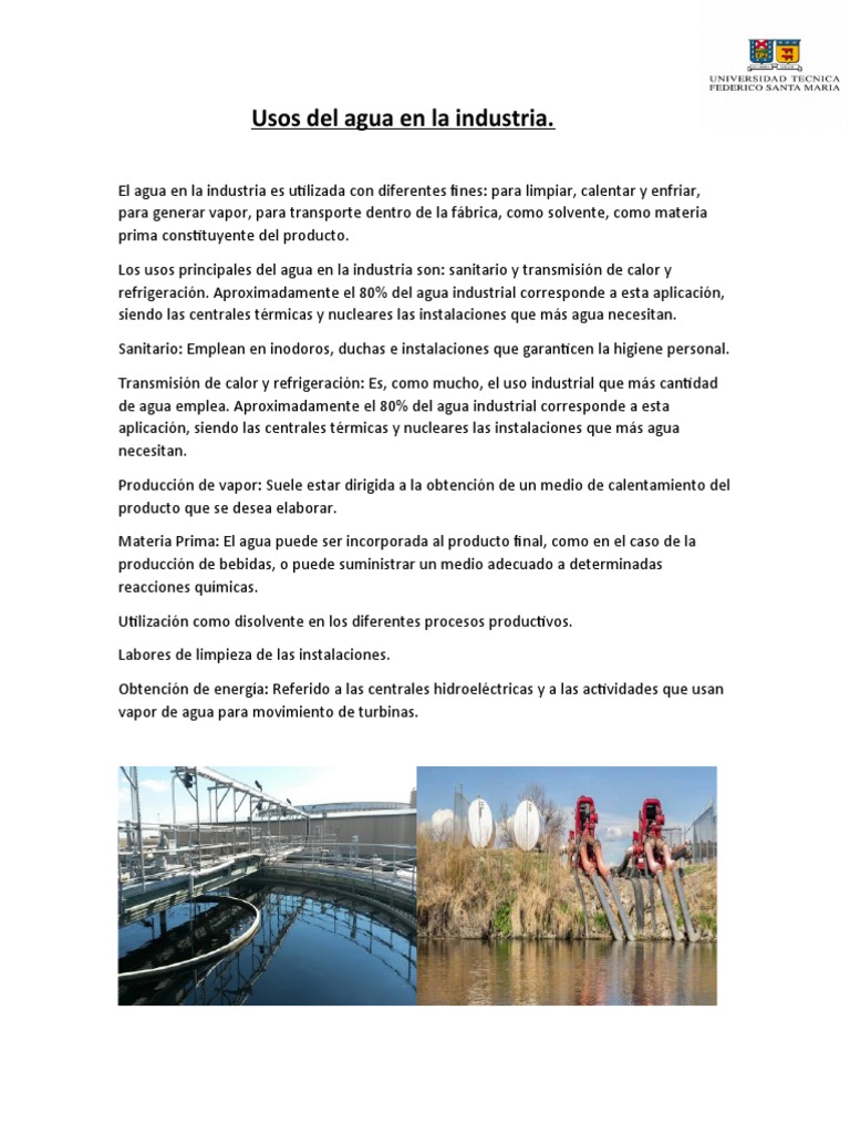 Los Usos Principales Del Agua en La Industria | PDF