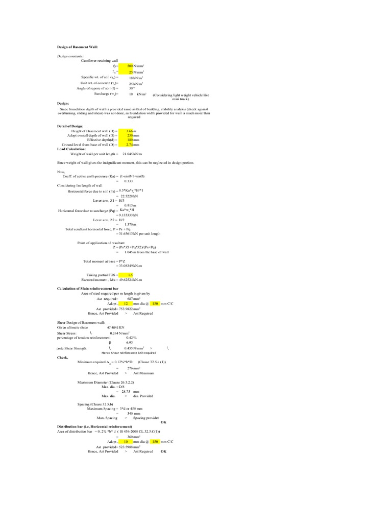 Basement Wall Design and Analysis | PDF | Economic Sectors | Building ...