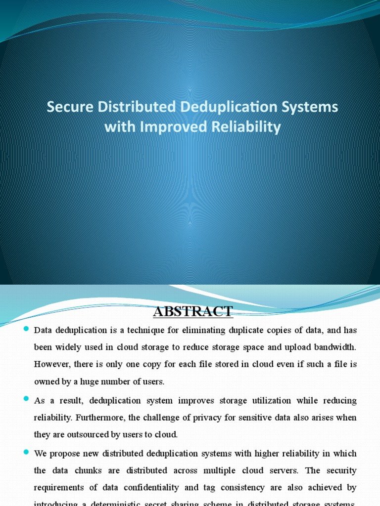 Reliable Distributed Data Deduplication | PDF | Encryption | Cloud ...