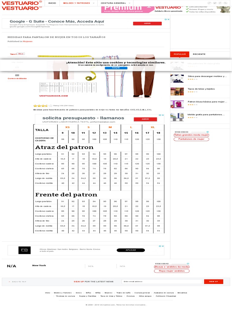 Medidas de pantalon para mujer clearance