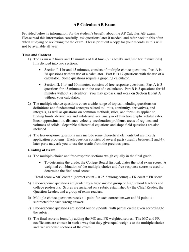AP Calculus AB Exam Overview Guide | PDF