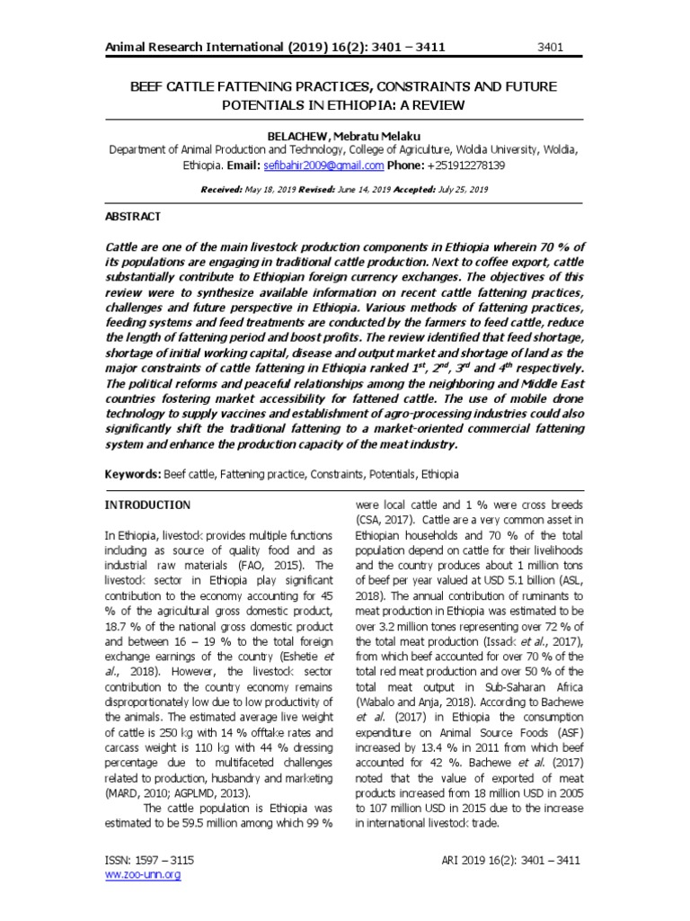 Beef Cattle Fattening Practices, Constraints and Future Potentials in ...