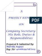 A Project Report ON: Company Secretary-His Role, Duties & Responsibilities