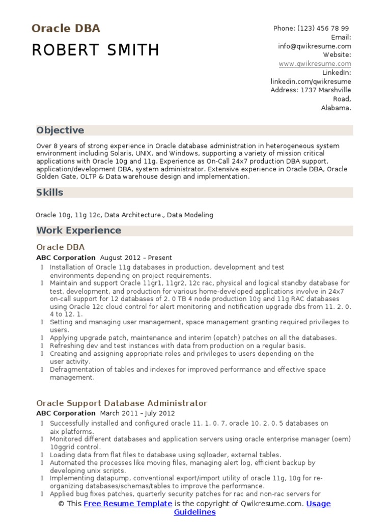 Robert Smith: Oracle DBA | PDF | Databases | Oracle Database