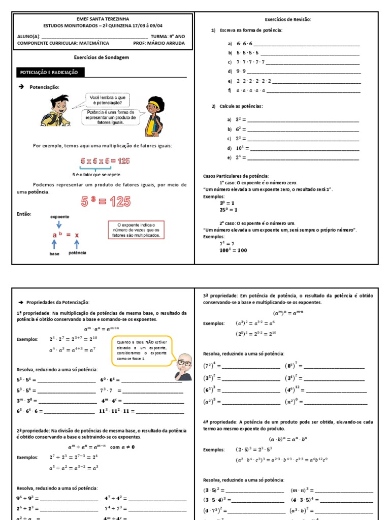 Exercícios de Potenciação e Radiciação 6º Ano | PDF | Exponenciação ...