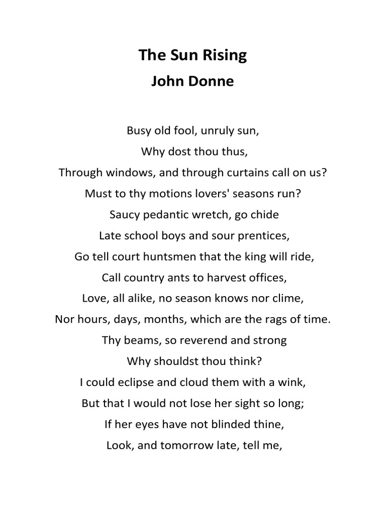 The Sun Rising by John Donne PDF Poetry