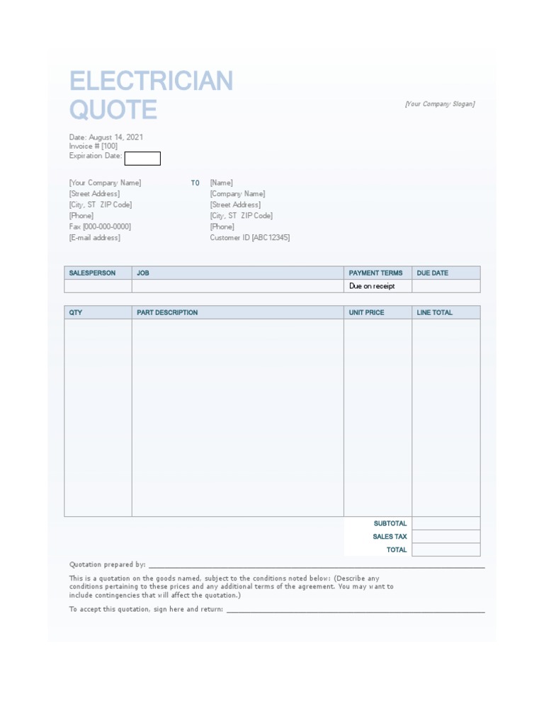 Electrical Quote Template in Word | PDF | Finance & Money Management