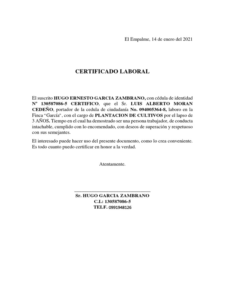 Certificado Laboral | PDF