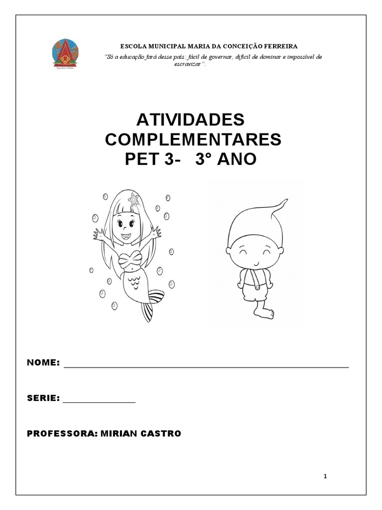 Atividades diagnósticas Matemática 3º ano - Loja da Coruja Pedagógica