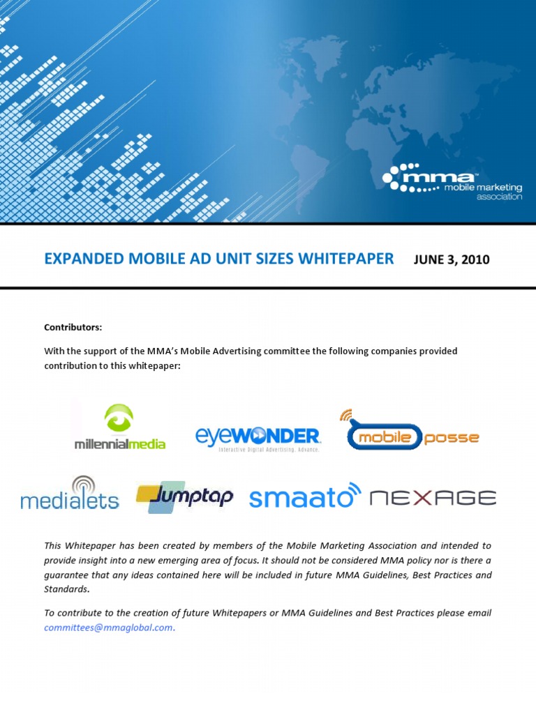 Expanded Mobile Ad Unit Sizes Whitepaper: JUNE 3, 2010 | PDF ...