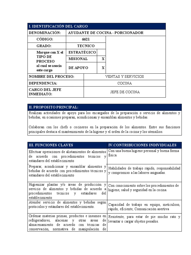 Manual de Funciones - Ayudante de Cocina | PDF | Alimentos | Cocina