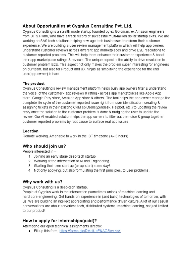 Cygnius Consulting Internship Opportunities | PDF | Software | Computer ...
