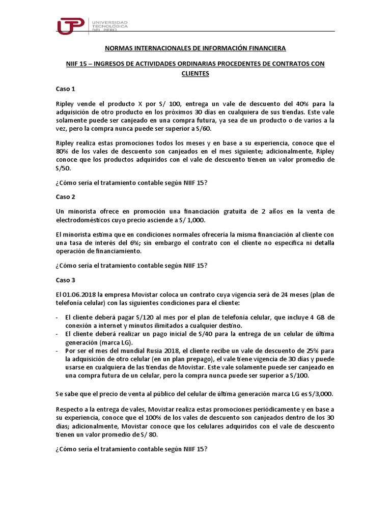 Casos Practicos NIIF 15 | PDF | normas internacionales de INFORMACION ...