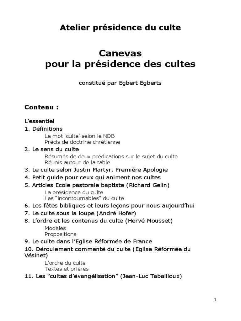 Presider Un Culte Pdf Eucharistie Jesus