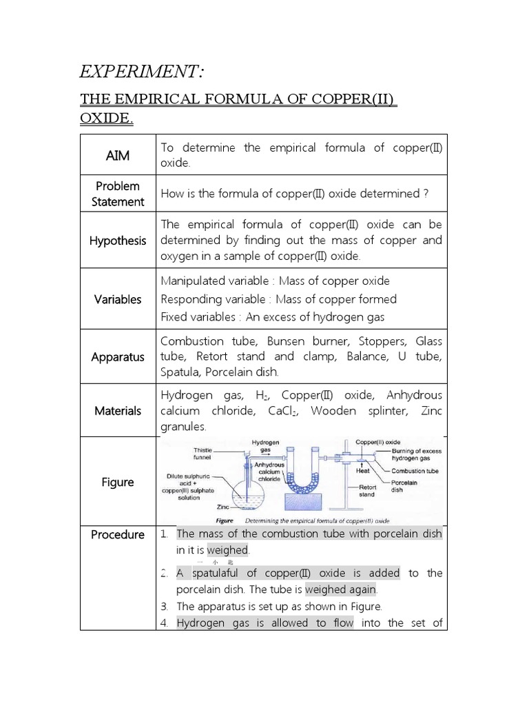 The Empirical Formula of Copper II Oxide PDF Combustion Oxide