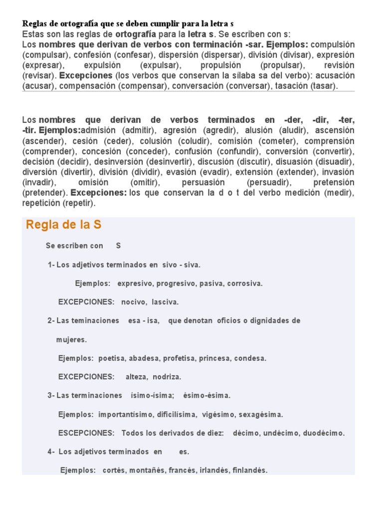 Reglas del uso de la letra S | PDF | Lingüística
