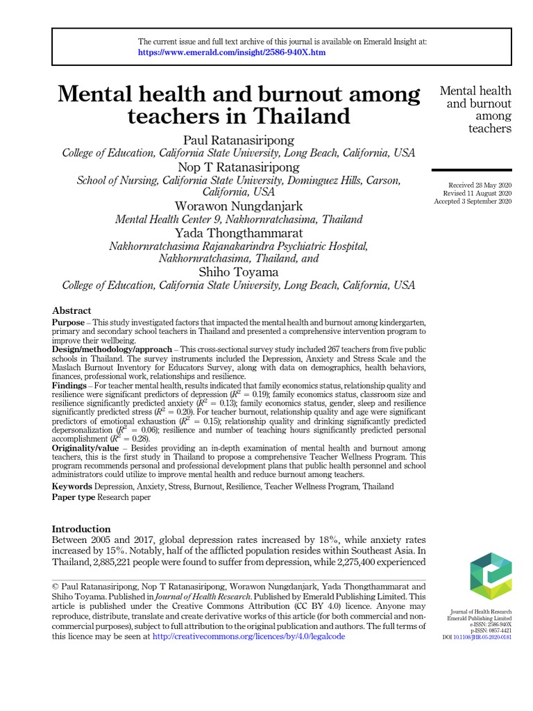 Mental Health of Teachers | PDF | Occupational Burnout | Mental Health