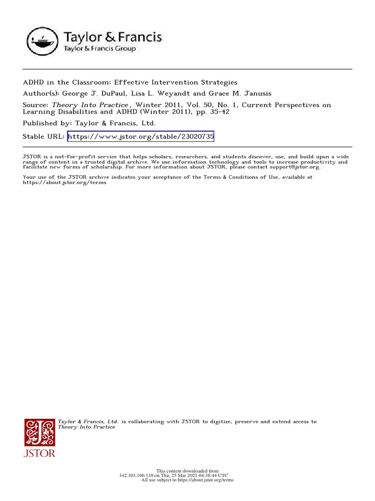 ADHD in The Classroom Effective Intervention Strategies | PDF ...