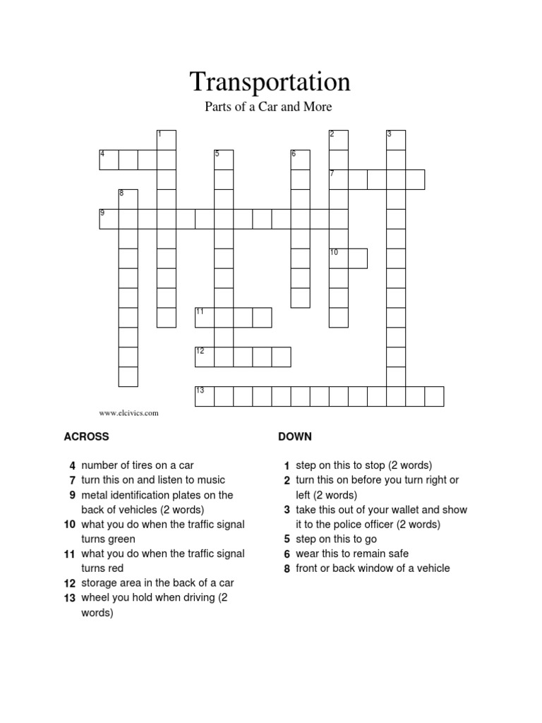 Cars Crossword Puzzle 2 PDF
