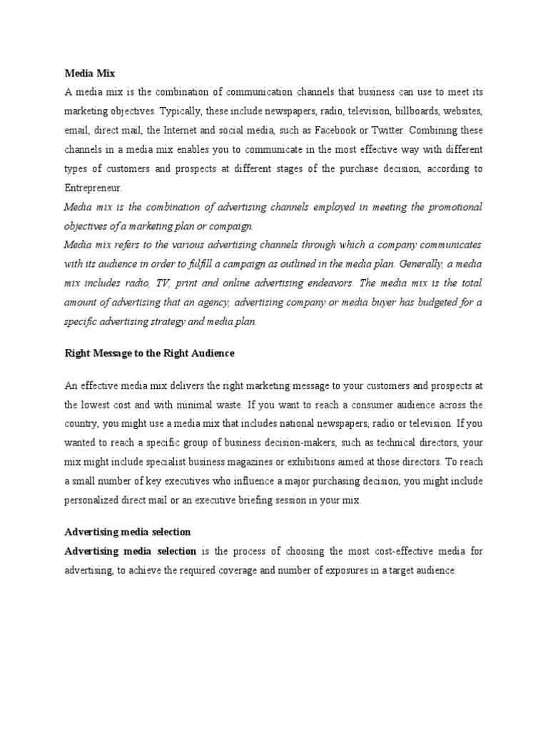 Understanding Media Mix in Advertising | PDF | Advertising | Mass Media