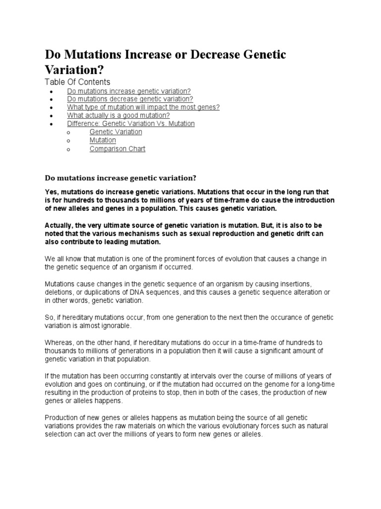 Do Mutations Increase or Decrease Genetic Variation | PDF | Mutation ...