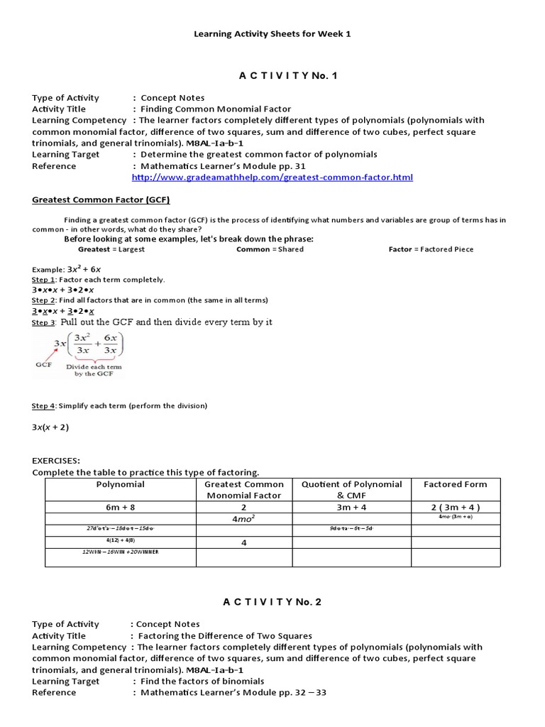 Factoring Trinomials with GCFs Question Stack Activity