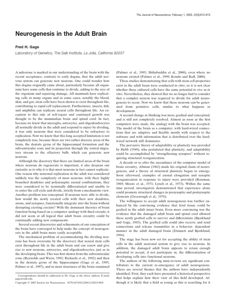 Neurogenesis in The Adult Brain | PDF | Neurogenesis | Brain