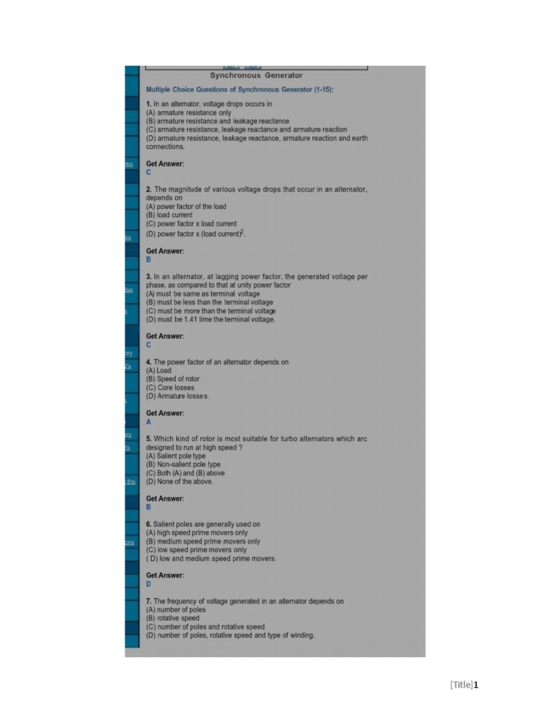 Alternator MCQ PDF