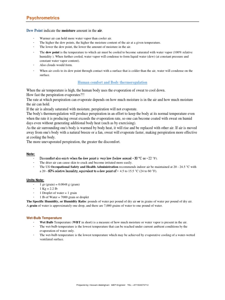 Psychrometrics Short Notes | PDF | Humidity | Gases