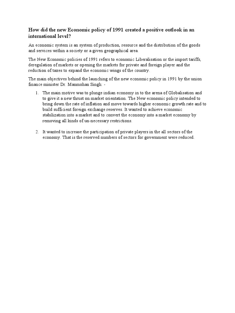 Impact of 1991 Economic Policy on Globalization | PDF