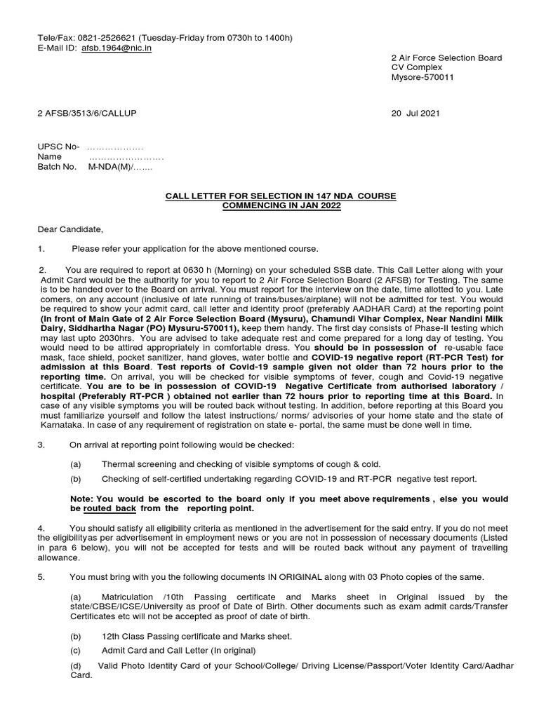 147 nda ssb call letter updated pdf identity document glasses