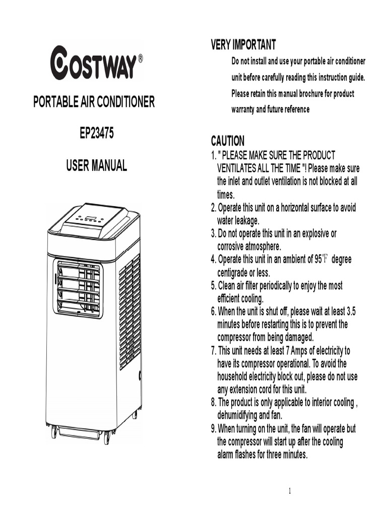 User Manual for Portable Air Conditioner Instructions for Proper Use