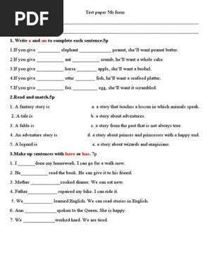 Test paper 5th form s ces