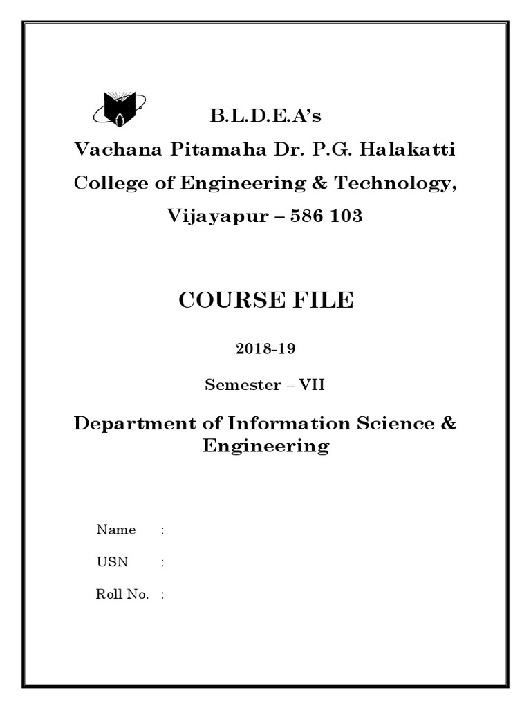 Course File: B.L.D.E.A's Vachana Pitamaha Dr. P.G. Halakatti College of ...