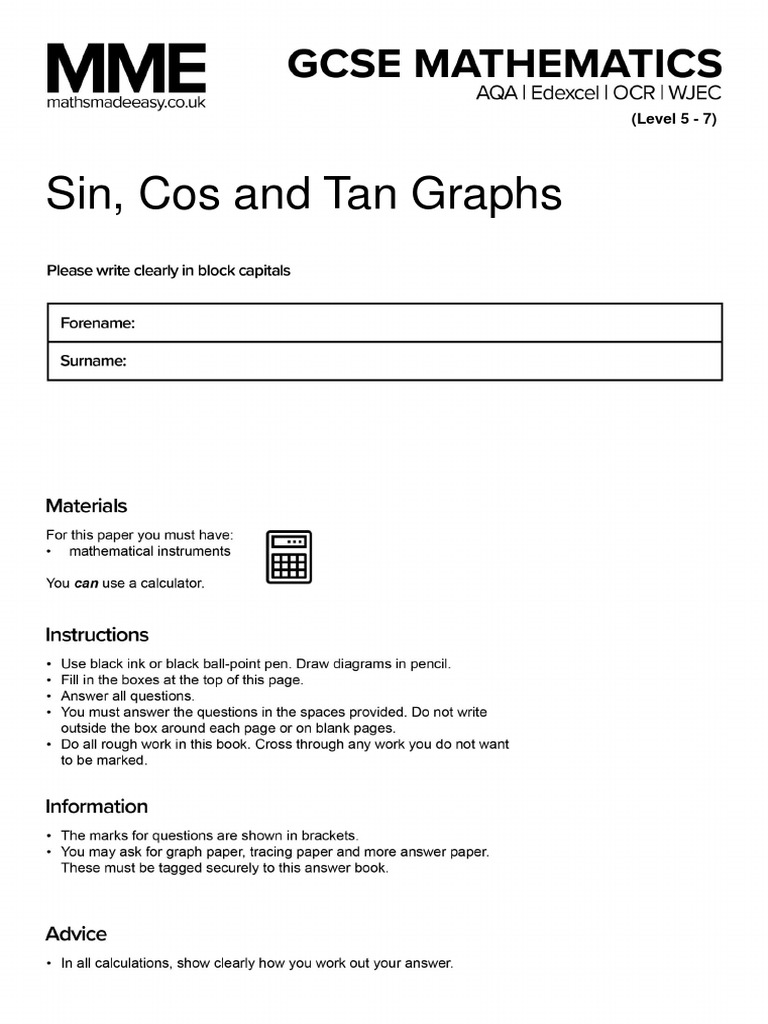 Trigonometric Graphs Practice Questions | PDF | Trigonometric Functions ...