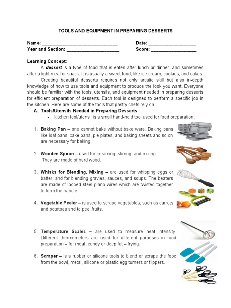 Essential Tools and Equipment for Baking Desserts PDF Desserts Foods