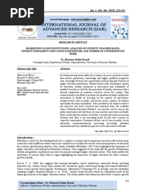 HIGHER EDUCATION INSTITUTIONS: ANALYSIS ON STUDENT-TEACHER RATIO, STUDENT ENROLMENT, EDUCATION EXPENDITURE AND NUMBER OF UNIVERSITIES IN SINDH