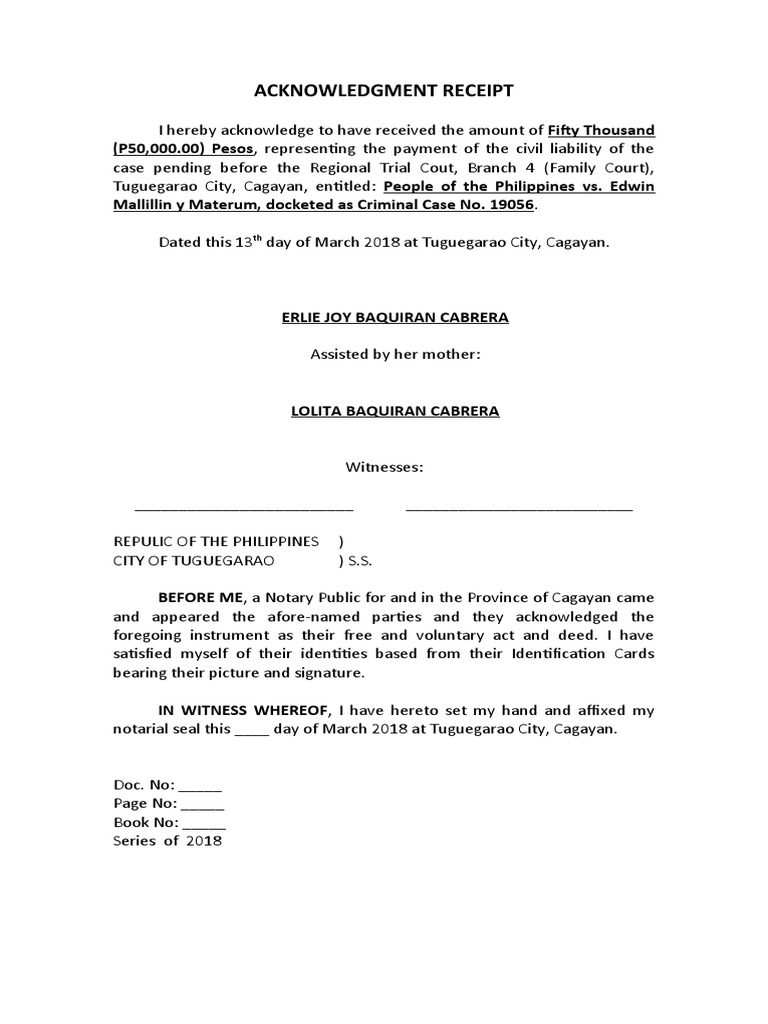 Acknowledgment Receipt of Payment | PDF