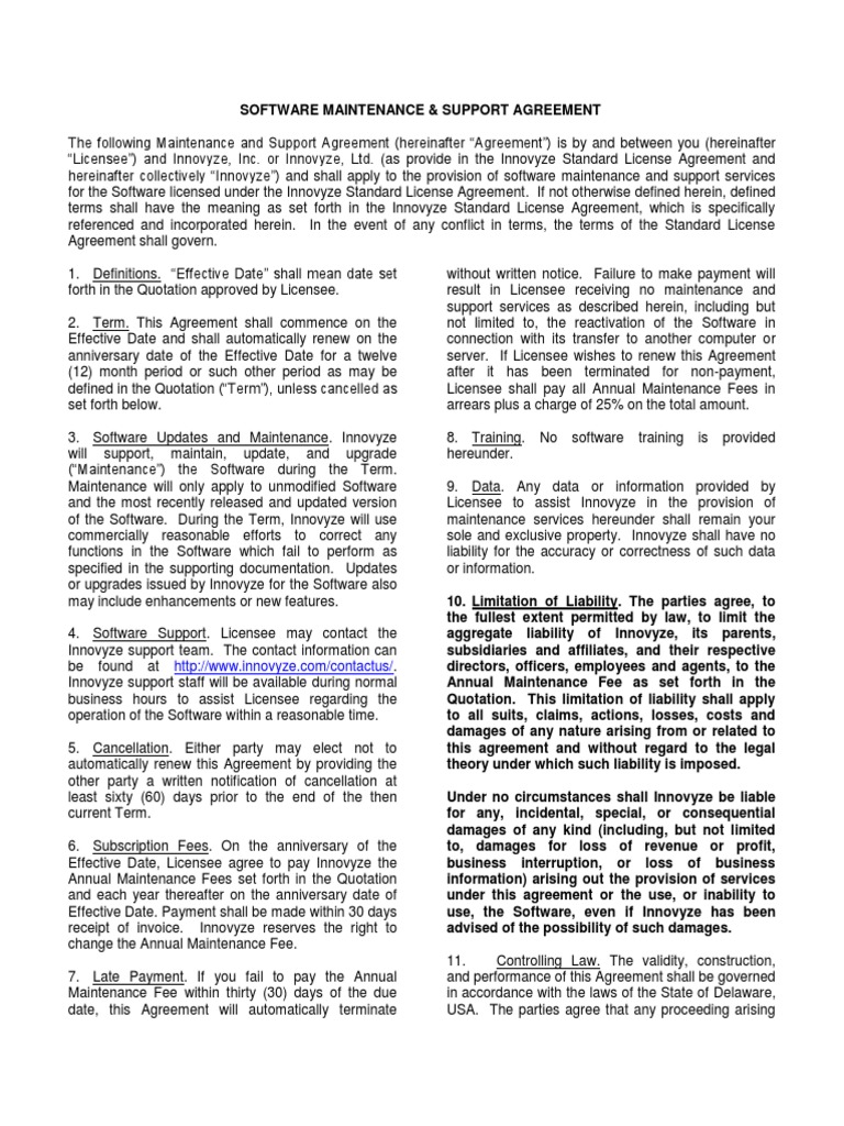 Innovyze Software Maintenance Support Agreement | PDF | License 