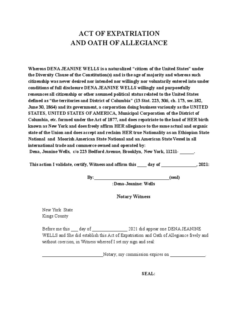 Expatriation and Oath of Allegiance Document | PDF