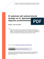 Bilder, Myrna Edith (2013). El Estatuto Del Sobreviviente Testigo en G. Agamben Algunas Problematizaciones