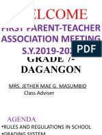 Welcome: First Parent-Teacher Association Meeting S.Y.2019-2020