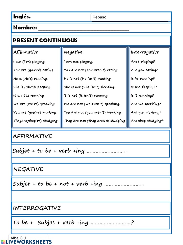 Present Continuous Ejercicios De Ingles Cuadernos 229x324