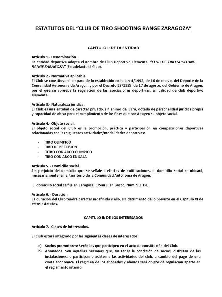 Estatutos CLUB DEPORTIVO Shooting Range Zaragoza PDF Votación