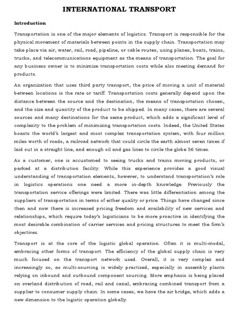 International Transport and Logistics Overview | PDF | Logistics | Cargo